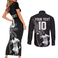 Custom Fiji Rugby Pacific Champions 2024 Couples Matching Short Sleeve Bodycon Dress and Long Sleeve Button Shirt Anniversary 7 Titles - Fijians Rugby and Tapa Hibiscus Black Art LT03 - Polynesian Pride