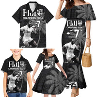 Custom Fiji Rugby Pacific Champions 2024 Family Matching Mermaid Dress and Hawaiian Shirt Anniversary 7 Titles - Fijians Rugby and Tapa Hibiscus Black Art LT03 - Polynesian Pride