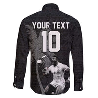 Custom Fiji Rugby Pacific Champions 2024 Family Matching Off The Shoulder Long Sleeve Dress and Hawaiian Shirt Anniversary 7 Titles - Fijians Rugby and Tapa Hibiscus Black Art LT03 - Polynesian Pride