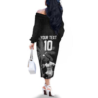 Custom Fiji Rugby Pacific Champions 2024 Family Matching Off The Shoulder Long Sleeve Dress and Hawaiian Shirt Anniversary 7 Titles - Fijians Rugby and Tapa Hibiscus Black Art LT03 - Polynesian Pride