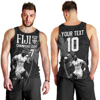 Custom Fiji Rugby Pacific Champions 2024 Men Tank Top Anniversary 7 Titles - Fijians Rugby and Tapa Hibiscus Black Art LT03 - Polynesian Pride