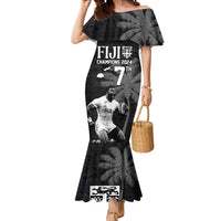 Custom Fiji Rugby Pacific Champions 2024 Mermaid Dress Anniversary 7 Titles - Fijians Rugby and Tapa Hibiscus Black Art LT03 Women Black - Polynesian Pride
