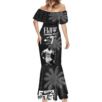 Custom Fiji Rugby Pacific Champions 2024 Mermaid Dress Anniversary 7 Titles - Fijians Rugby and Tapa Hibiscus Black Art LT03 - Polynesian Pride