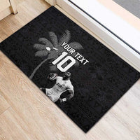 Custom Fiji Rugby Pacific Champions 2024 Rubber Doormat Anniversary 7 Titles - Fijians Rugby and Tapa Hibiscus Black Art LT03 - Polynesian Pride