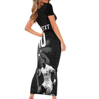 Custom Fiji Rugby Pacific Champions 2024 Short Sleeve Bodycon Dress Anniversary 7 Titles - Fijians Rugby and Tapa Hibiscus Black Art LT03 - Polynesian Pride