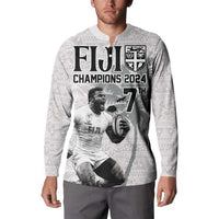 Custom Fiji Rugby Pacific Champions 2024 Button Sweatshirt Anniversary 7 Titles - Fijians Rugby and Tapa Hibiscus White Art LT03 - Polynesian Pride