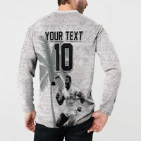 Custom Fiji Rugby Pacific Champions 2024 Button Sweatshirt Anniversary 7 Titles - Fijians Rugby and Tapa Hibiscus White Art LT03 - Polynesian Pride