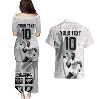 Custom Fiji Rugby Pacific Champions 2024 Couples Matching Puletasi and Hawaiian Shirt Anniversary 7 Titles - Fijians Rugby and Tapa Hibiscus White Art LT03 - Polynesian Pride