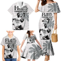 Custom Fiji Rugby Pacific Champions 2024 Family Matching Mermaid Dress and Hawaiian Shirt Anniversary 7 Titles - Fijians Rugby and Tapa Hibiscus White Art LT03 - Polynesian Pride