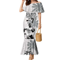 Custom Fiji Rugby Pacific Champions 2024 Family Matching Mermaid Dress and Hawaiian Shirt Anniversary 7 Titles - Fijians Rugby and Tapa Hibiscus White Art LT03 Mom's Dress White - Polynesian Pride