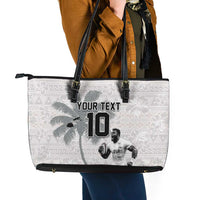 Custom Fiji Rugby Pacific Champions 2024 Leather Tote Bag Anniversary 7 Titles - Fijians Rugby and Tapa Hibiscus White Art LT03 - Polynesian Pride