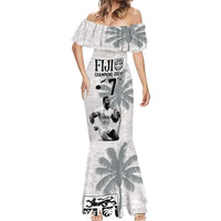Custom Fiji Rugby Pacific Champions 2024 Mermaid Dress Anniversary 7 Titles - Fijians Rugby and Tapa Hibiscus White Art LT03 - Polynesian Pride