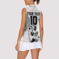 Custom Fiji Rugby Pacific Champions 2024 Women Sleeveless Polo Shirt Anniversary 7 Titles - Fijians Rugby and Tapa Hibiscus White Art LT03 - Polynesian Pride