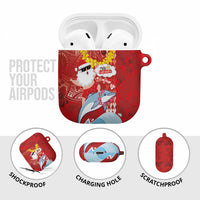 Hawaiian Mele Kalikimaka AirPods Case Funny Santa Riding Lei Dolphin with Kakau Tattoos - Polynesian Pride