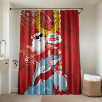 Hawaiian Mele Kalikimaka Bathroom Set Funny Santa Riding Lei Dolphin with Kakau Tattoos - Polynesian Pride