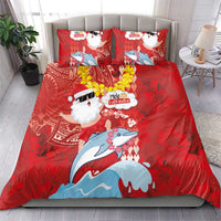 Hawaiian Mele Kalikimaka Bedding Set Funny Santa Riding Lei Dolphin with Kakau Tattoos - Polynesian Pride