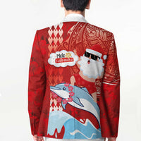 Hawaiian Mele Kalikimaka Blazer Funny Santa Riding Lei Dolphin with Kakau Tattoos - Polynesian Pride