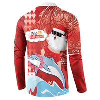 Hawaiian Mele Kalikimaka Button Sweatshirt Funny Santa Riding Lei Dolphin with Kakau Tattoos - Polynesian Pride