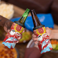 Hawaiian Mele Kalikimaka 4 in 1 Can Cooler Tumbler Funny Santa Riding Lei Dolphin with Kakau Tattoos - Polynesian Pride