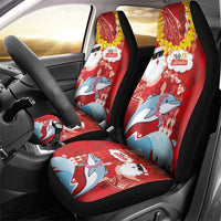Hawaiian Mele Kalikimaka Car Seat Cover Funny Santa Riding Lei Dolphin with Kakau Tattoos - Polynesian Pride