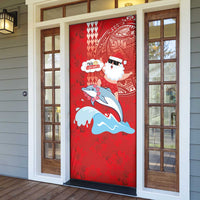 Hawaiian Mele Kalikimaka Door Cover Funny Santa Riding Lei Dolphin with Kakau Tattoos - Polynesian Pride