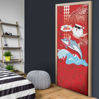 Hawaiian Mele Kalikimaka Door Cover Funny Santa Riding Lei Dolphin with Kakau Tattoos - Polynesian Pride