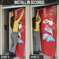 Hawaiian Mele Kalikimaka Door Cover Funny Santa Riding Lei Dolphin with Kakau Tattoos - Polynesian Pride
