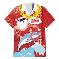 Hawaiian Mele Kalikimaka Family Matching Off Shoulder Short Dress and Hawaiian Shirt Funny Santa Riding Lei Dolphin with Kakau Tattoos - Polynesian Pride