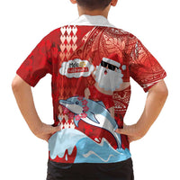 Hawaiian Mele Kalikimaka Family Matching Puletasi and Hawaiian Shirt Funny Santa Riding Lei Dolphin with Kakau Tattoos - Polynesian Pride
