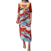 Hawaiian Mele Kalikimaka Family Matching Puletasi and Hawaiian Shirt Funny Santa Riding Lei Dolphin with Kakau Tattoos - Polynesian Pride