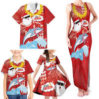 Hawaiian Mele Kalikimaka Family Matching Tank Maxi Dress and Hawaiian Shirt Funny Santa Riding Lei Dolphin with Kakau Tattoos - Polynesian Pride
