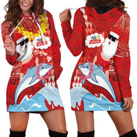 Hawaiian Mele Kalikimaka Hoodie Dress Funny Santa Riding Lei Dolphin with Kakau Tattoos - Polynesian Pride