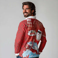 Hawaiian Mele Kalikimaka Long Sleeve Polo Shirt Funny Santa Riding Lei Dolphin with Kakau Tattoos - Polynesian Pride