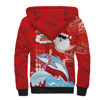Hawaiian Mele Kalikimaka Sherpa Hoodie Funny Santa Riding Lei Dolphin with Kakau Tattoos - Polynesian Pride
