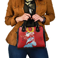 Hawaiian Mele Kalikimaka Shoulder Handbag Funny Santa Riding Lei Dolphin with Kakau Tattoos - Polynesian Pride