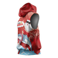 Hawaiian Mele Kalikimaka Sleeveless Hoodie Funny Santa Riding Lei Dolphin with Kakau Tattoos - Polynesian Pride