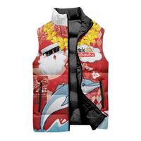 Hawaiian Mele Kalikimaka Sleeveless Puffer Jacket Funny Santa Riding Lei Dolphin with Kakau Tattoos - Polynesian Pride
