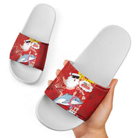 Hawaiian Mele Kalikimaka Slide Sandals Funny Santa Riding Lei Dolphin with Kakau Tattoos - Polynesian Pride