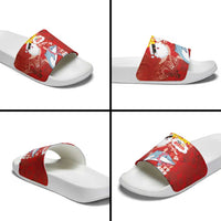 Hawaiian Mele Kalikimaka Slide Sandals Funny Santa Riding Lei Dolphin with Kakau Tattoos - Polynesian Pride