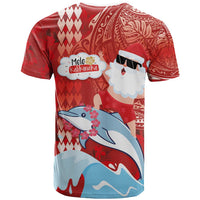 Hawaiian Mele Kalikimaka T Shirt Funny Santa Riding Lei Dolphin with Kakau Tattoos - Polynesian Pride