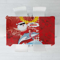 Hawaiian Mele Kalikimaka Tablecloth Funny Santa Riding Lei Dolphin with Kakau Tattoos - Polynesian Pride
