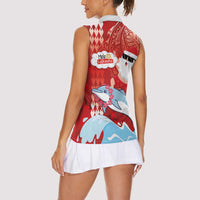 Hawaiian Mele Kalikimaka Women Sleeveless Polo Shirt Funny Santa Riding Lei Dolphin with Kakau Tattoos - Polynesian Pride