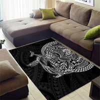 Hawaiian Whales Polynesian Art Motifs Area Rug Black Color - Polynesian Pride