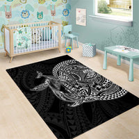 Hawaiian Whales Polynesian Art Motifs Area Rug Black Color - Polynesian Pride