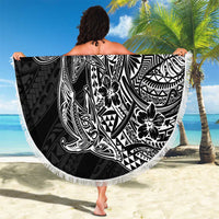Hawaiian Whales Polynesian Art Motifs Beach Blanket Black Color - Polynesian Pride