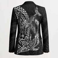 Hawaiian Whales Polynesian Art Motifs Blazer Black Color - Polynesian Pride