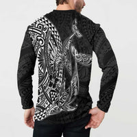Hawaiian Whales Polynesian Art Motifs Button Sweatshirt Black Color - Polynesian Pride