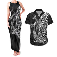 Hawaiian Whales Polynesian Art Motifs Couples Matching Tank Maxi Dress and Hawaiian Shirt Black Color LT03 Black - Polynesian Pride
