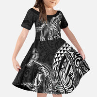 Hawaiian Whales Polynesian Art Motifs Family Matching Summer Maxi Dress and Hawaiian Shirt Black Color - Polynesian Pride