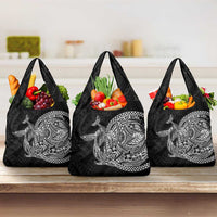 Hawaiian Whales Polynesian Art Motifs Grocery Bag Black Color - Polynesian Pride